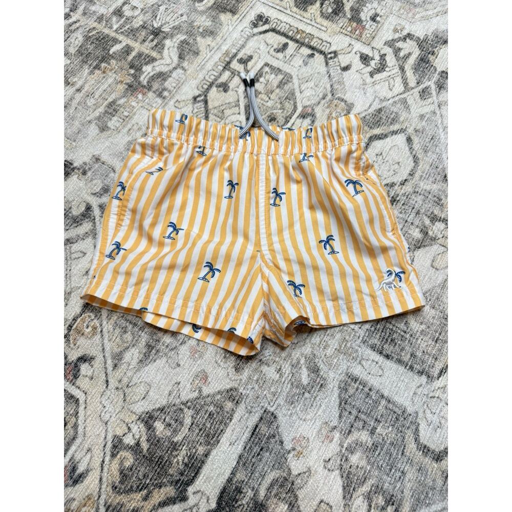 Surfcuz Toddler Boys Size 3T Lined Swim Shorts Trunks Yellow Palm Trees Beach
